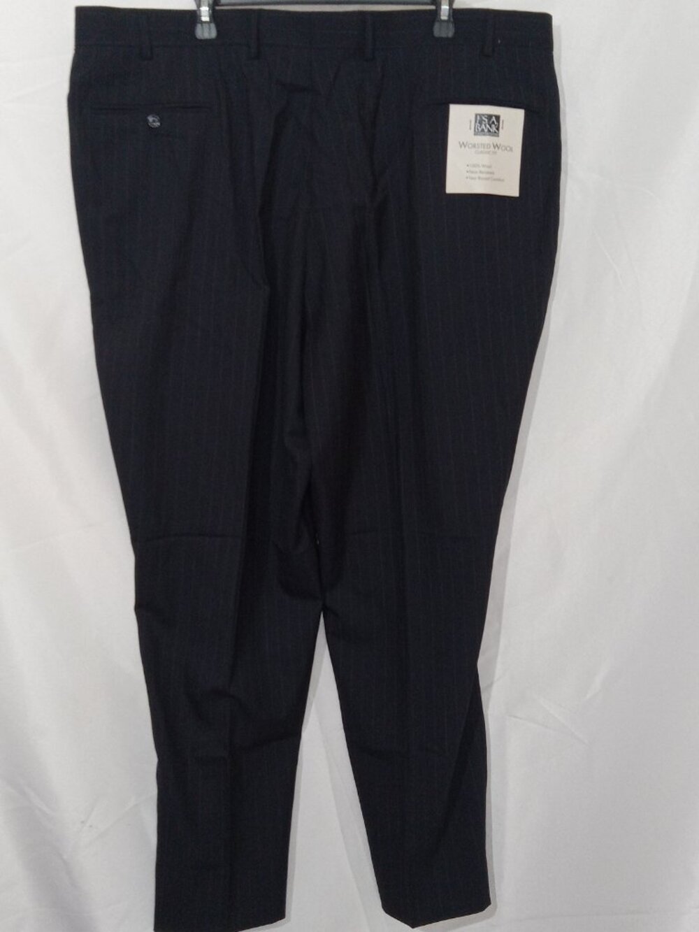 Jos A. Bank 46x32 Classic Fit 100% Worsted Wool Dress Pants Navy Pinstripe NEW - Picture 3 of 11